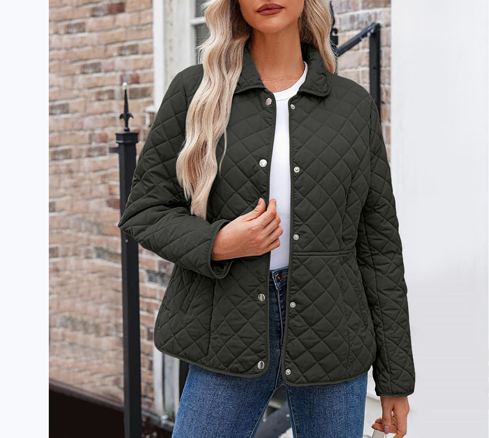 Women's Solid Color Lapel Quilted Jacket