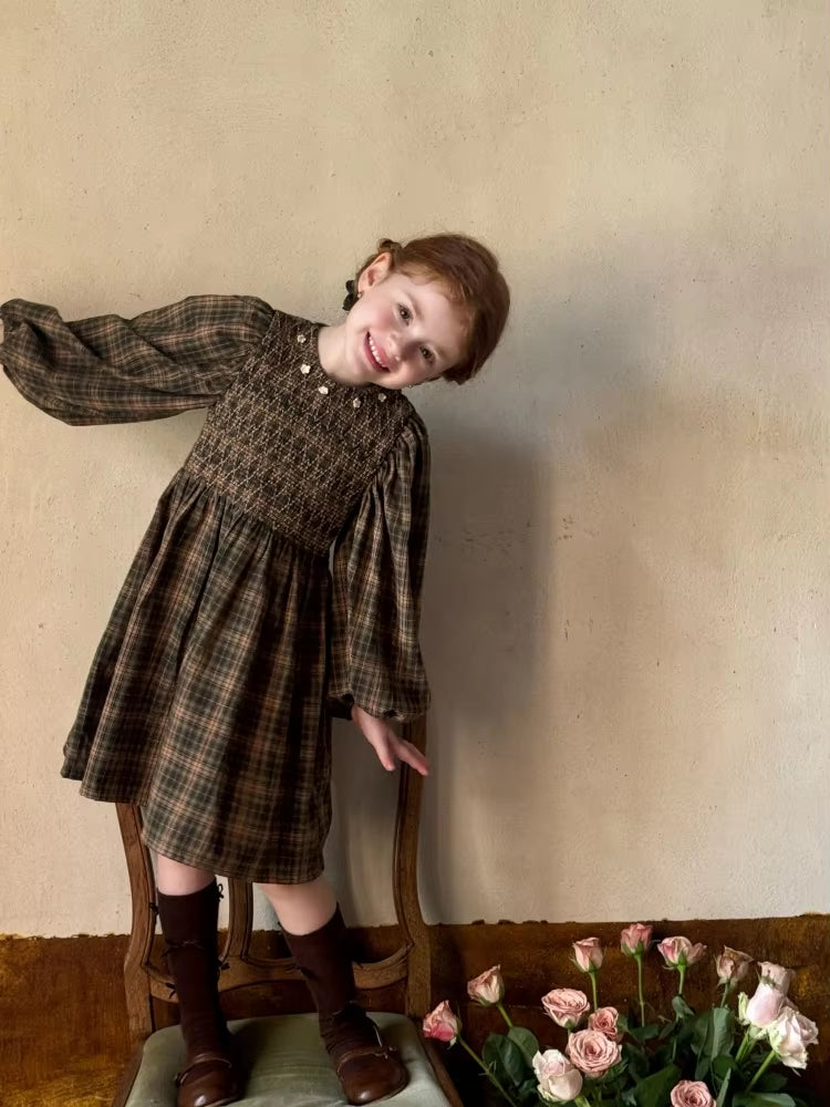 Robe Retro en Plaid des Enfants d'Automne