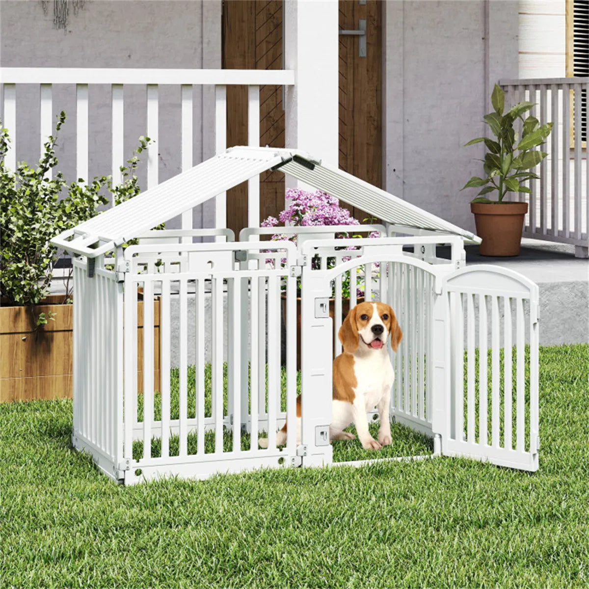 8-Panel HDPE Pet Fence (White) - Configurations multiples (Octagon/Square/house)