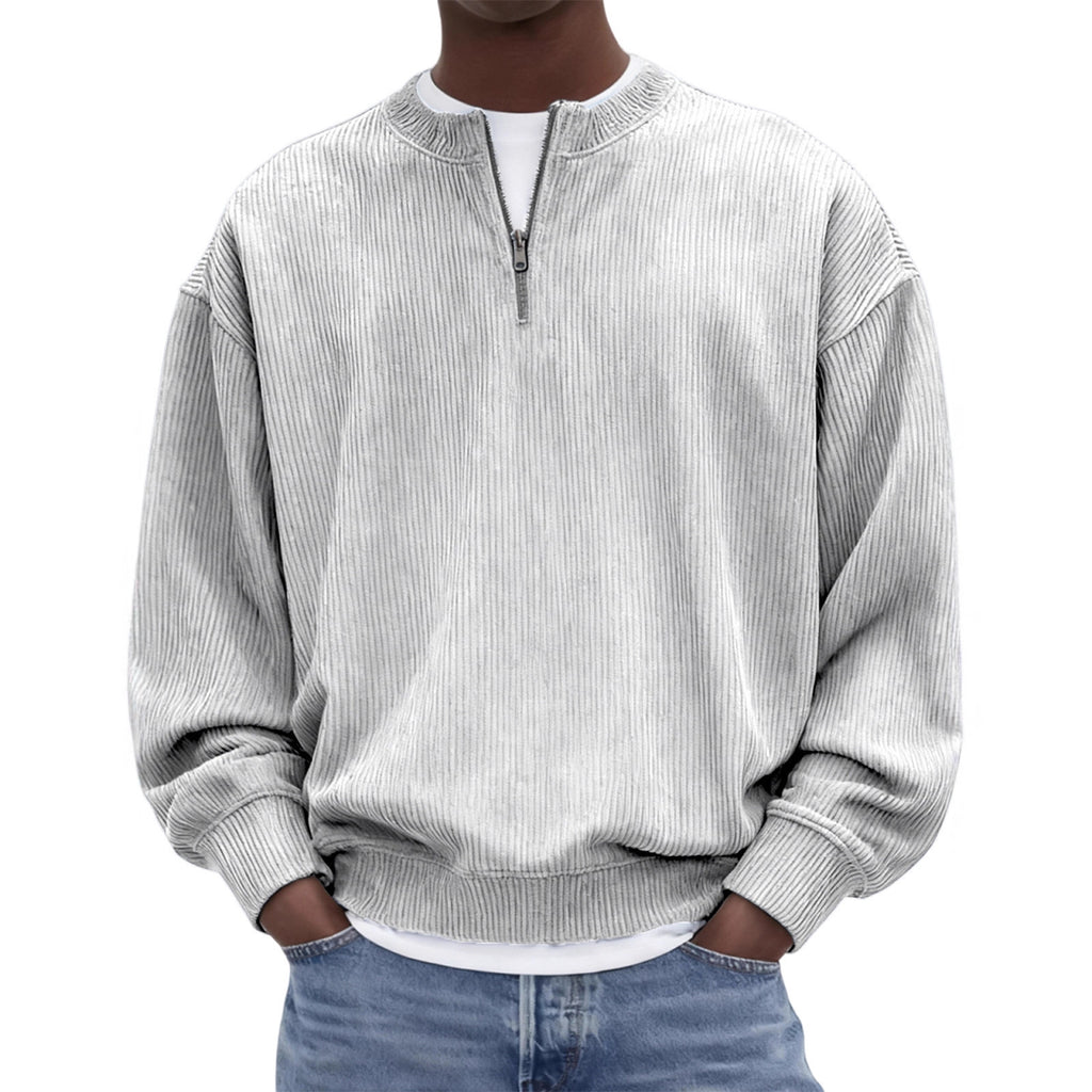 Casual hommes manches longues Corduroy Top avec un collier debout et une demi-zip