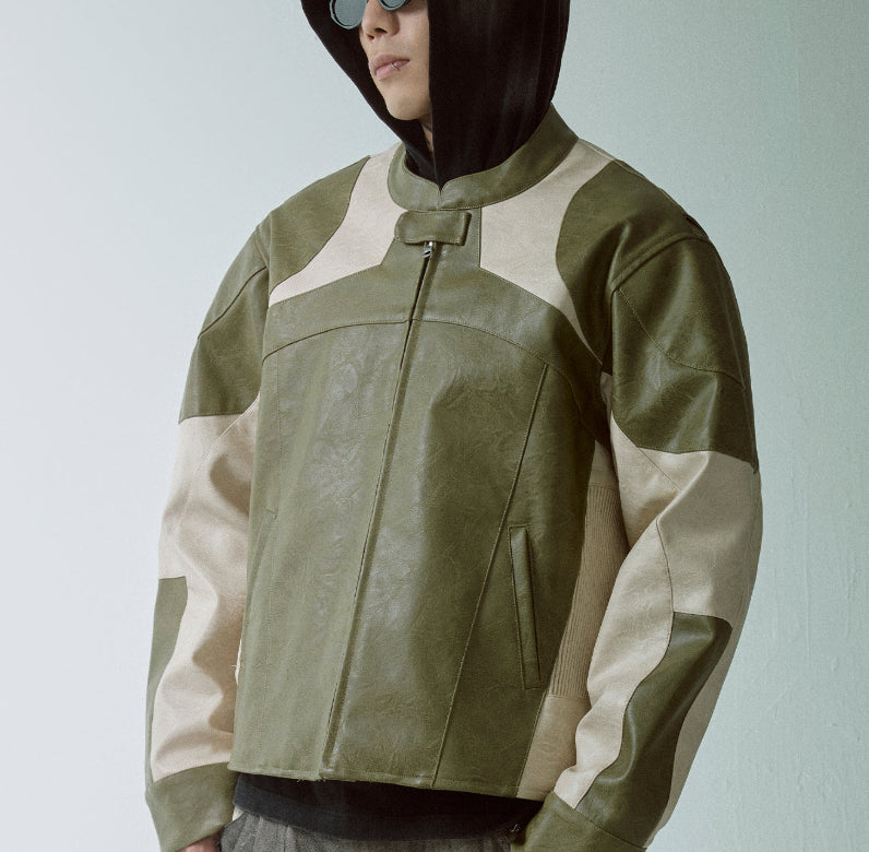 Veste en cuir Biker détendue, détendue