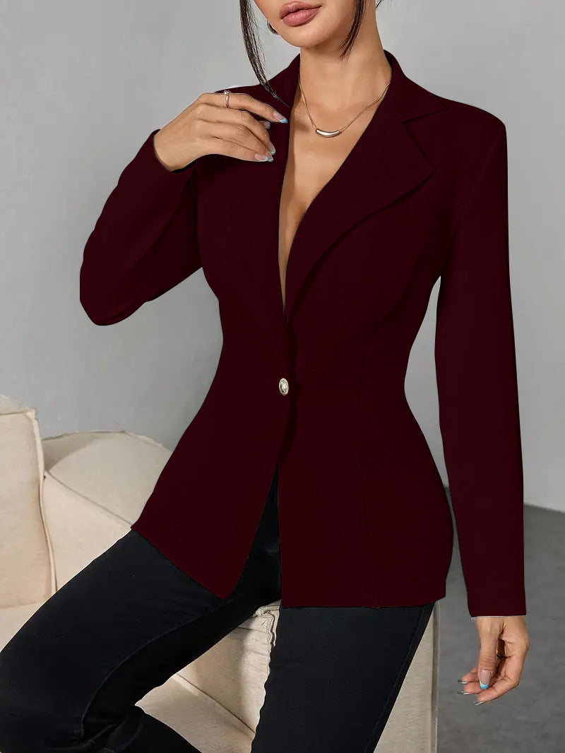 Blazer européen et américain de style de mode de taille-poussoir à simple bouton de couleur solide