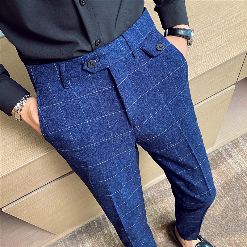 Style coréen British Classic Checkered Elegant Slim Fit meilleur homme pantoufles homme costume P