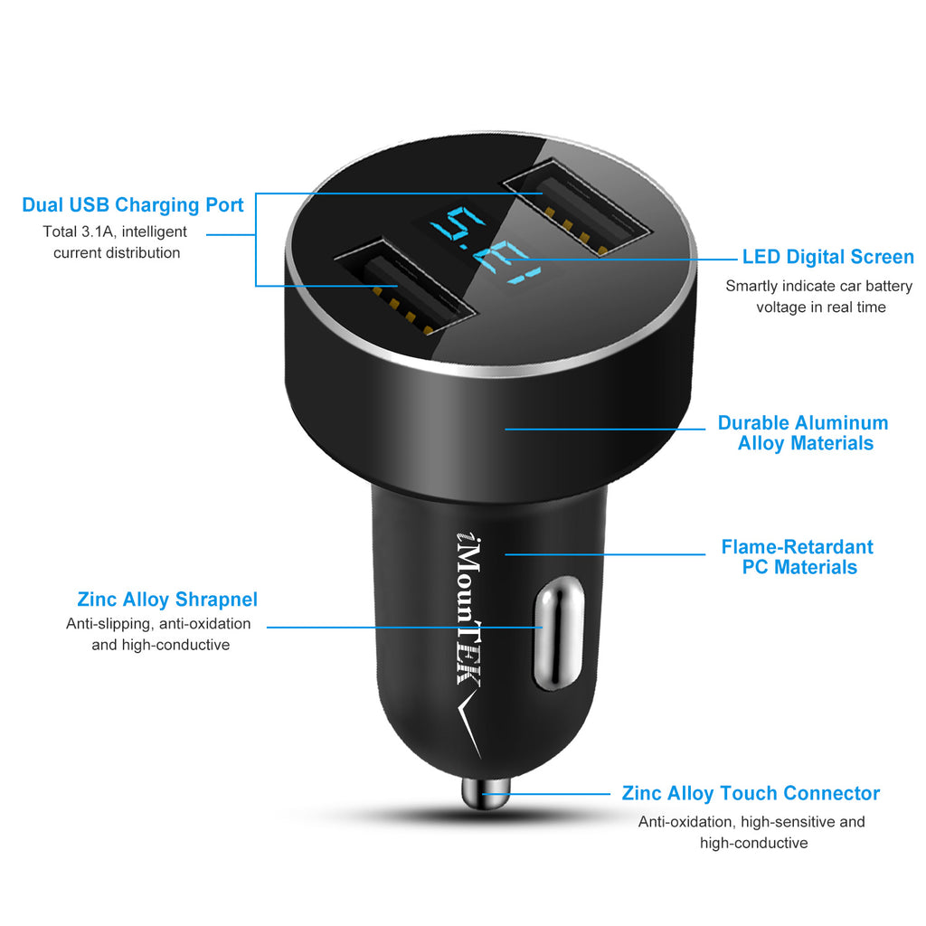 Universal 15W-3.1A Adaptateur de chargeur de voiture USB double alliage d'aluminium Adaptateur de charge rapide de voiture F