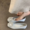 Femmes Sparkling Square Strass Buckle Square Toe Flats Loafers
