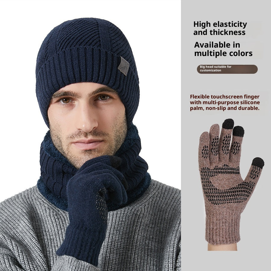 Gants d'écharpe de chapeau homme épais d'hiver Ensemble de trois pièces