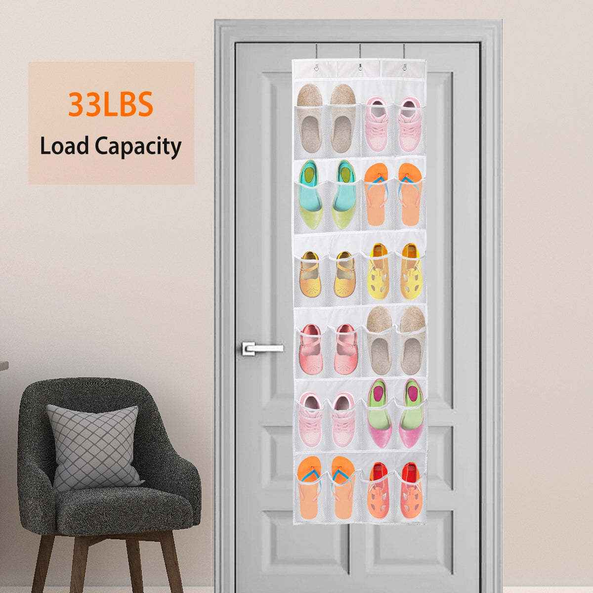 Sur la porte Sac de chaussures pour derrière la porte 24-Pocket cristal clair Organisateur 6-Layer Hang