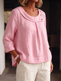 European And American Amazon Cotton and Line Casual Elegant Workwear Round Neck Shirt Loo
