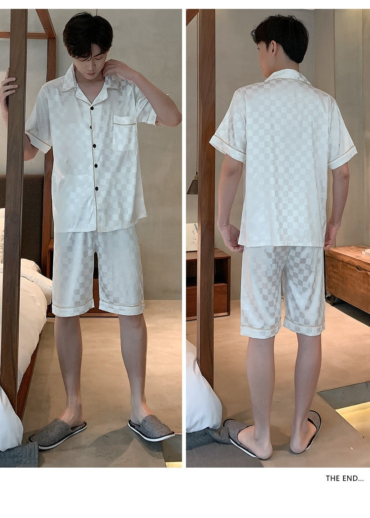 Pyjama pour homme Ice Ice Silk Thin Short Sleeve Plus Taille Loose Real Silk Jacquard Youth H