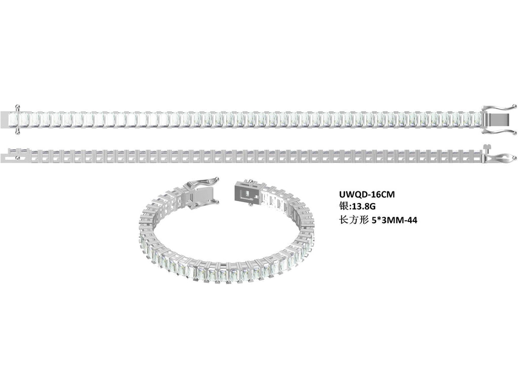 S925 Argent Sterling 5x3mm Baguette Coupe Moissanite Bracelet de tennis D Couleur VVS1 16-18-20cm