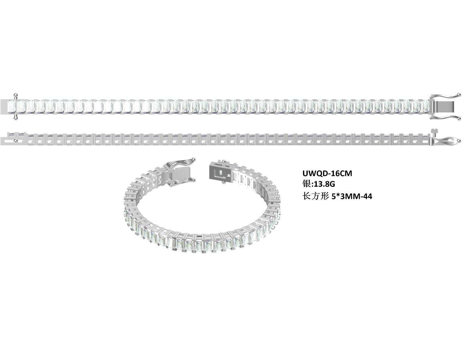 S925 Argent Sterling 5x3mm Baguette Coupe Moissanite Bracelet de tennis D Couleur VVS1 16-18-20cm