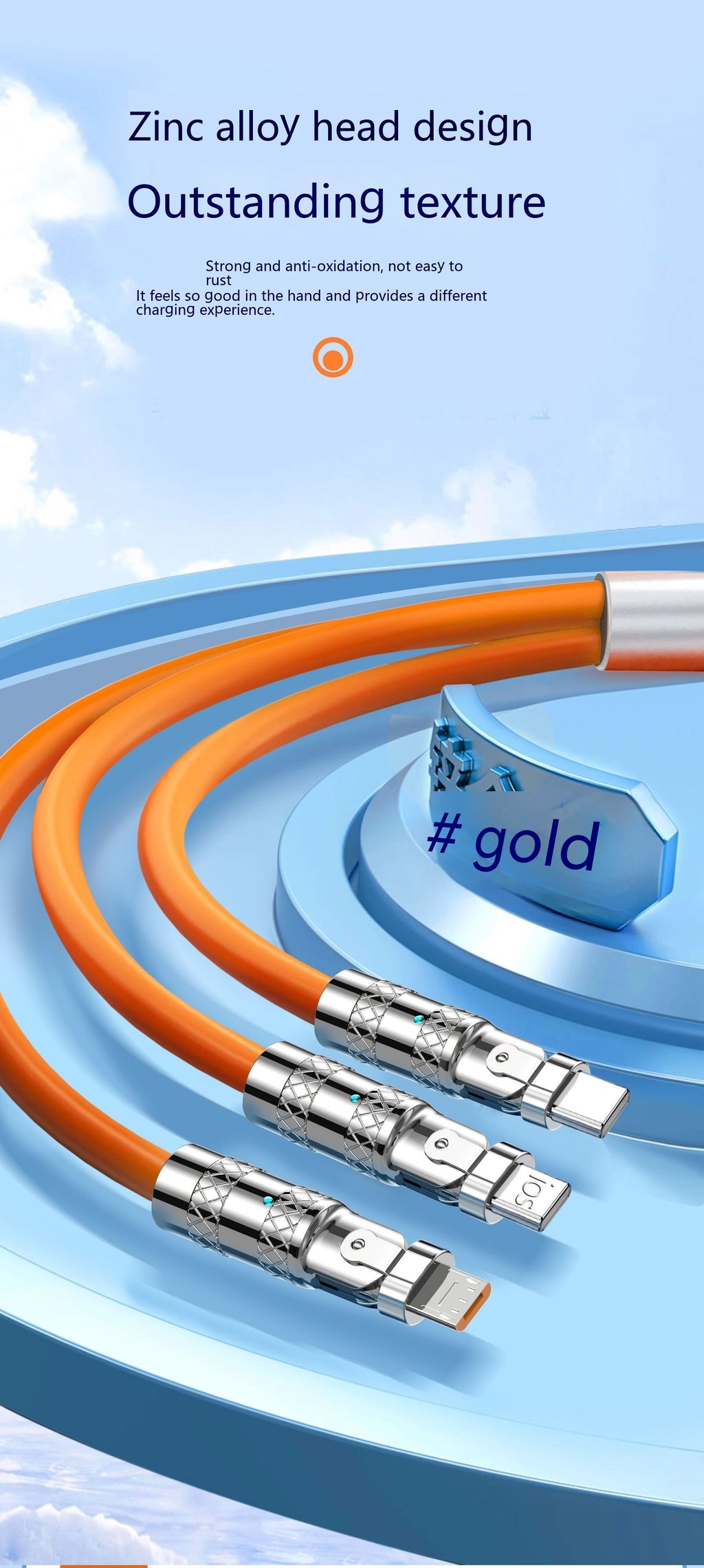 120W Câble de charge en alliage de zinc à charge rapide d'un à trois elbows de 180 degrés