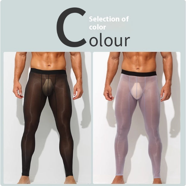 Les hommes ultra-mince soie de glace Skinny taille basse Nude de chair Reflective Slim Leggings