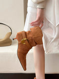 Bande pointue d'orteil à rides pour femmes Bottes de louch Vintage Suede Cuff Metal Buckle Fashion Ank