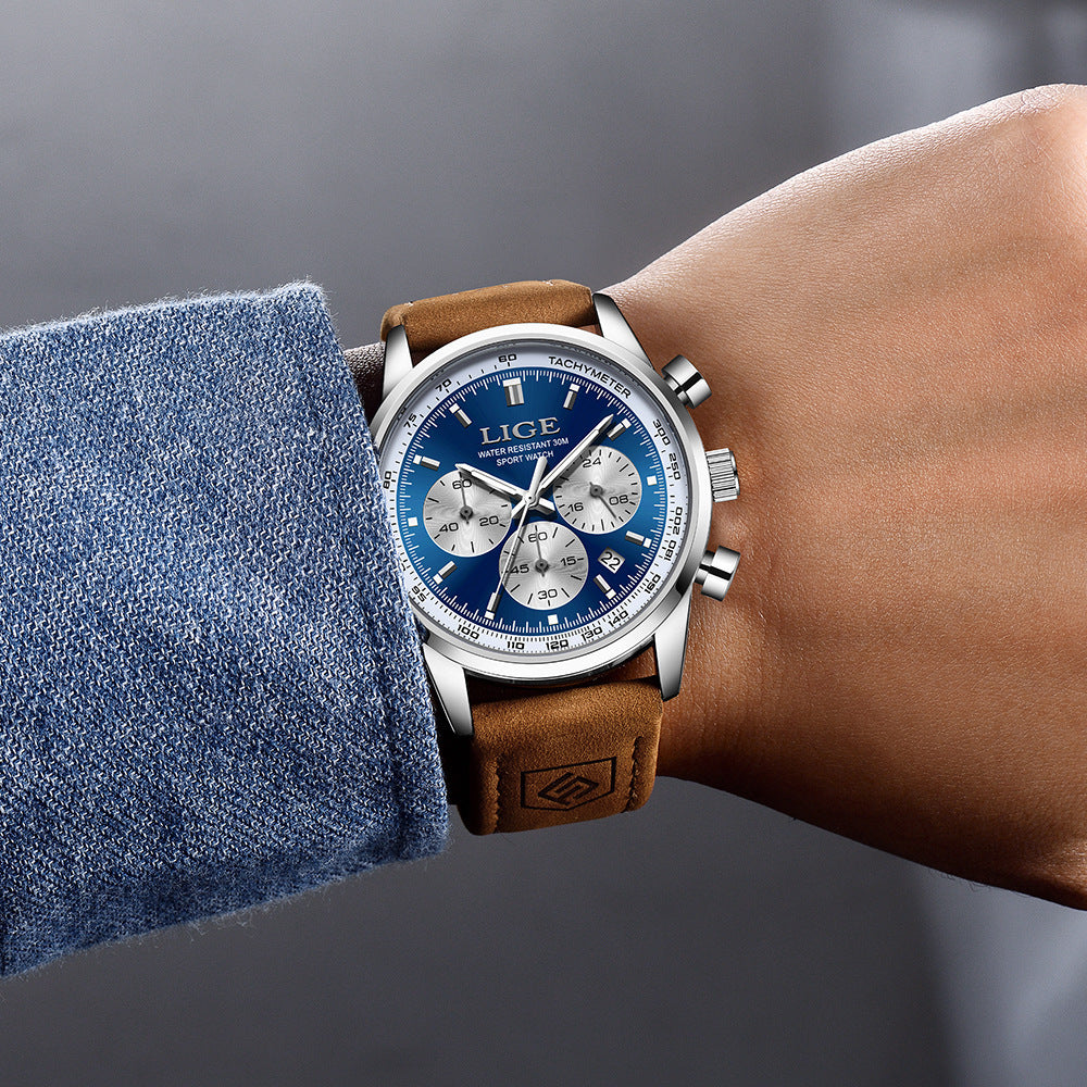 Montre étanche à trois mains Six-Pointer multi-fonction hommes