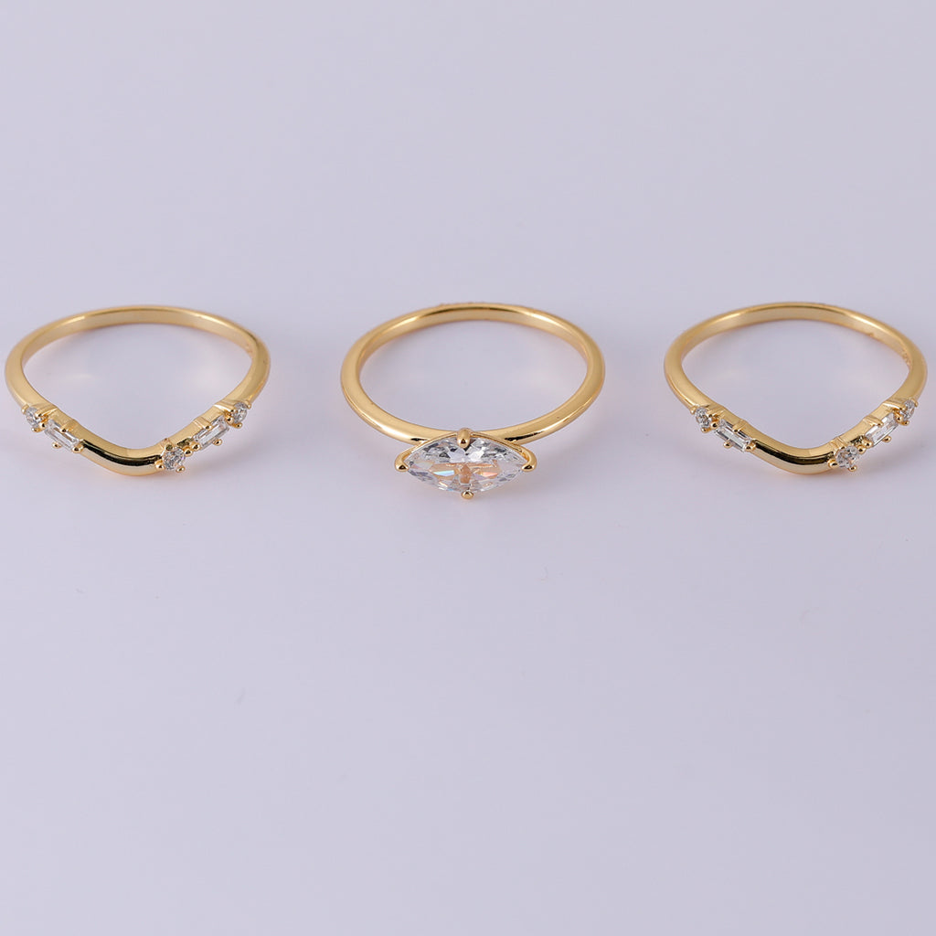 S925 Argent plaqué or Marquise Moissanite 3 pièces de bague 5x10mm D Couleur VVS1 US Taille 6