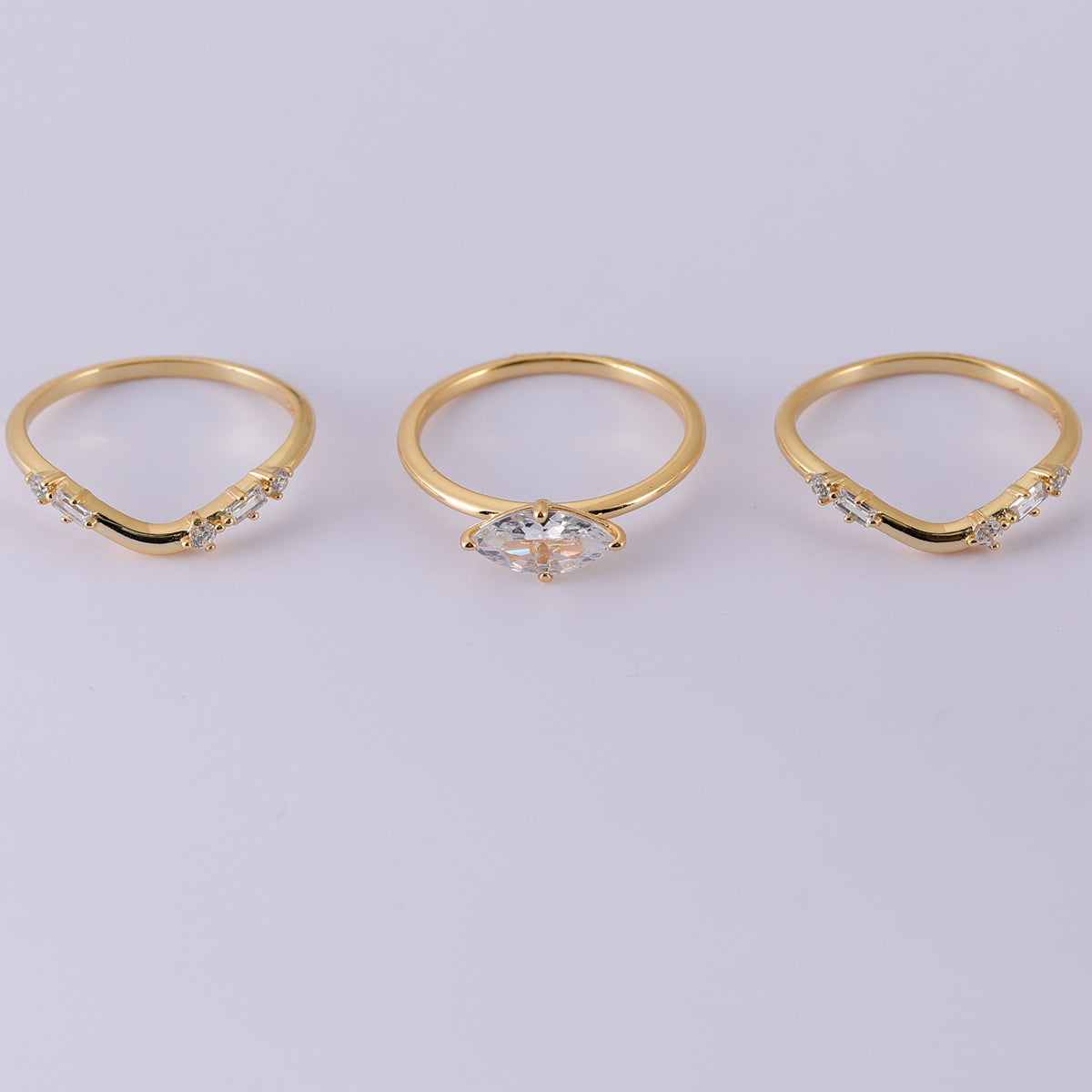 S925 Argent plaqué or Marquise Moissanite 3 pièces de bague 5x10mm D Couleur VVS1 US Taille 6