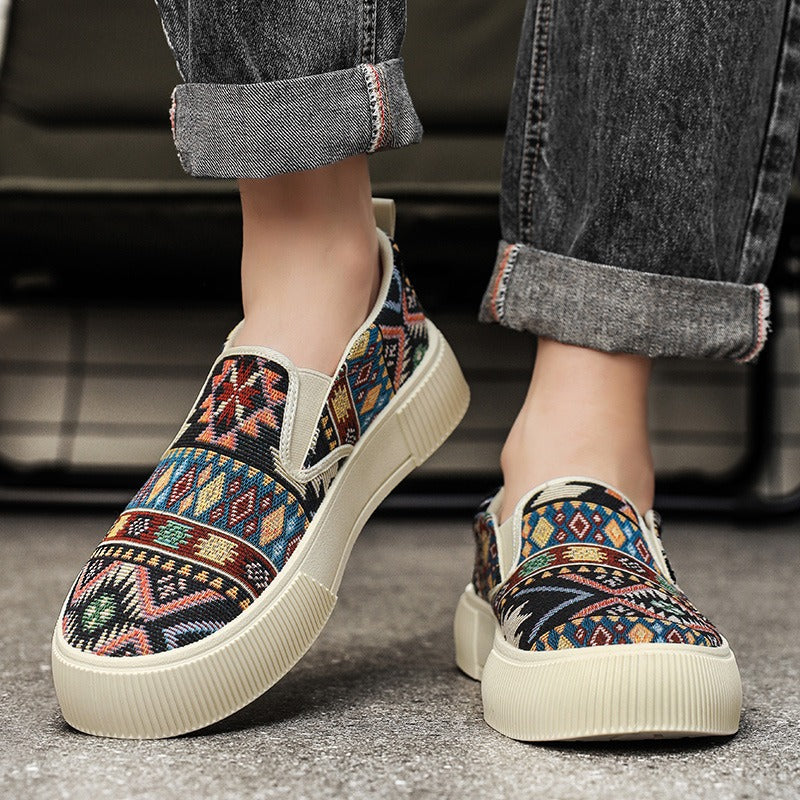 Bas-top chaussures tendance modèle Jacquard Plus-taille Chunky-soled Sneakers