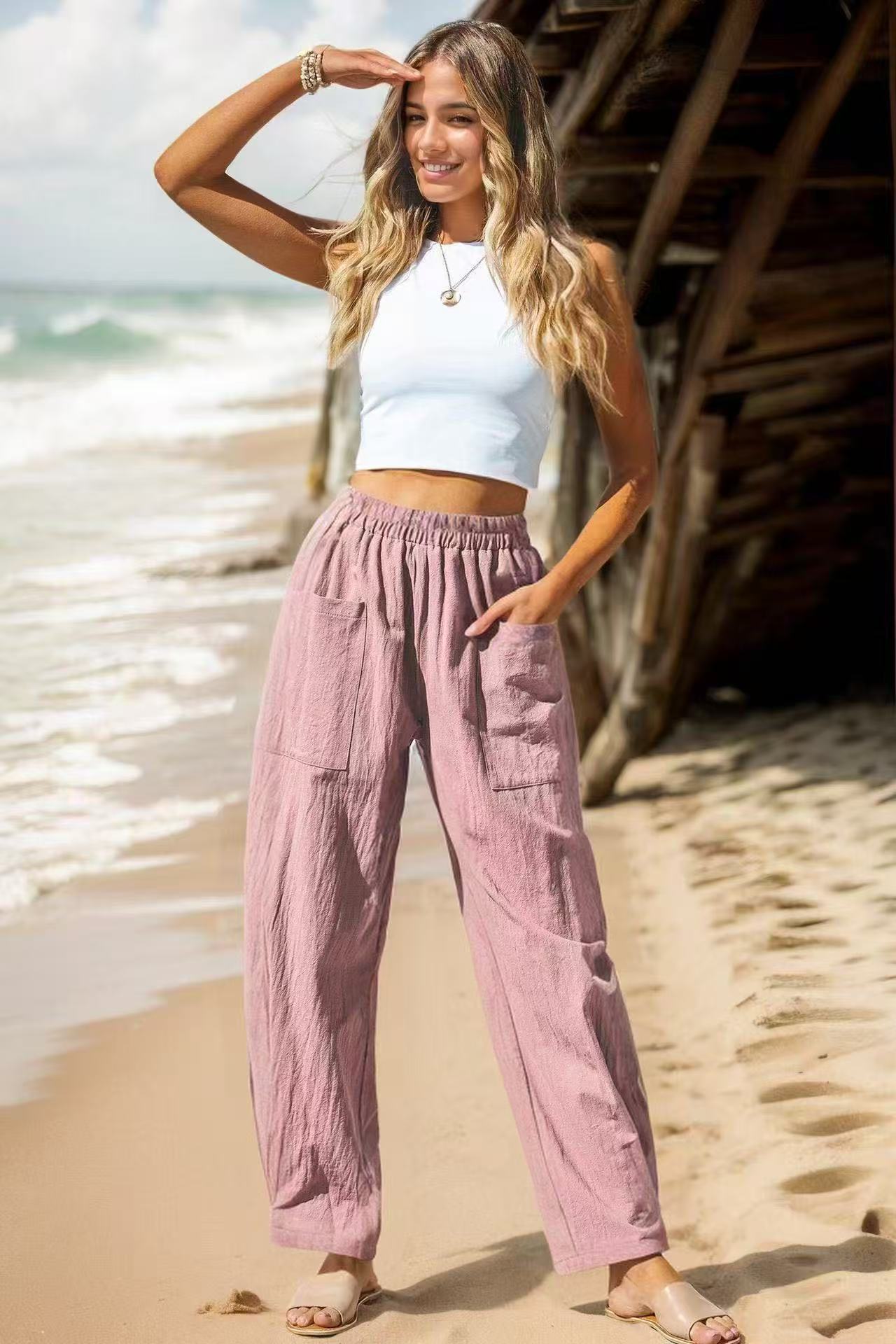 Vêtements pour femmes Amazon Printemps et été Styles coton et lin pantalons occasionnels vacances St