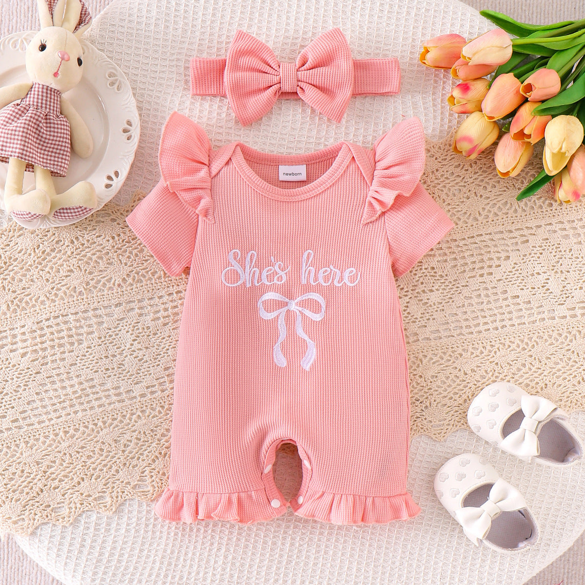 Romper à manches courtes avec bande de tête Bow