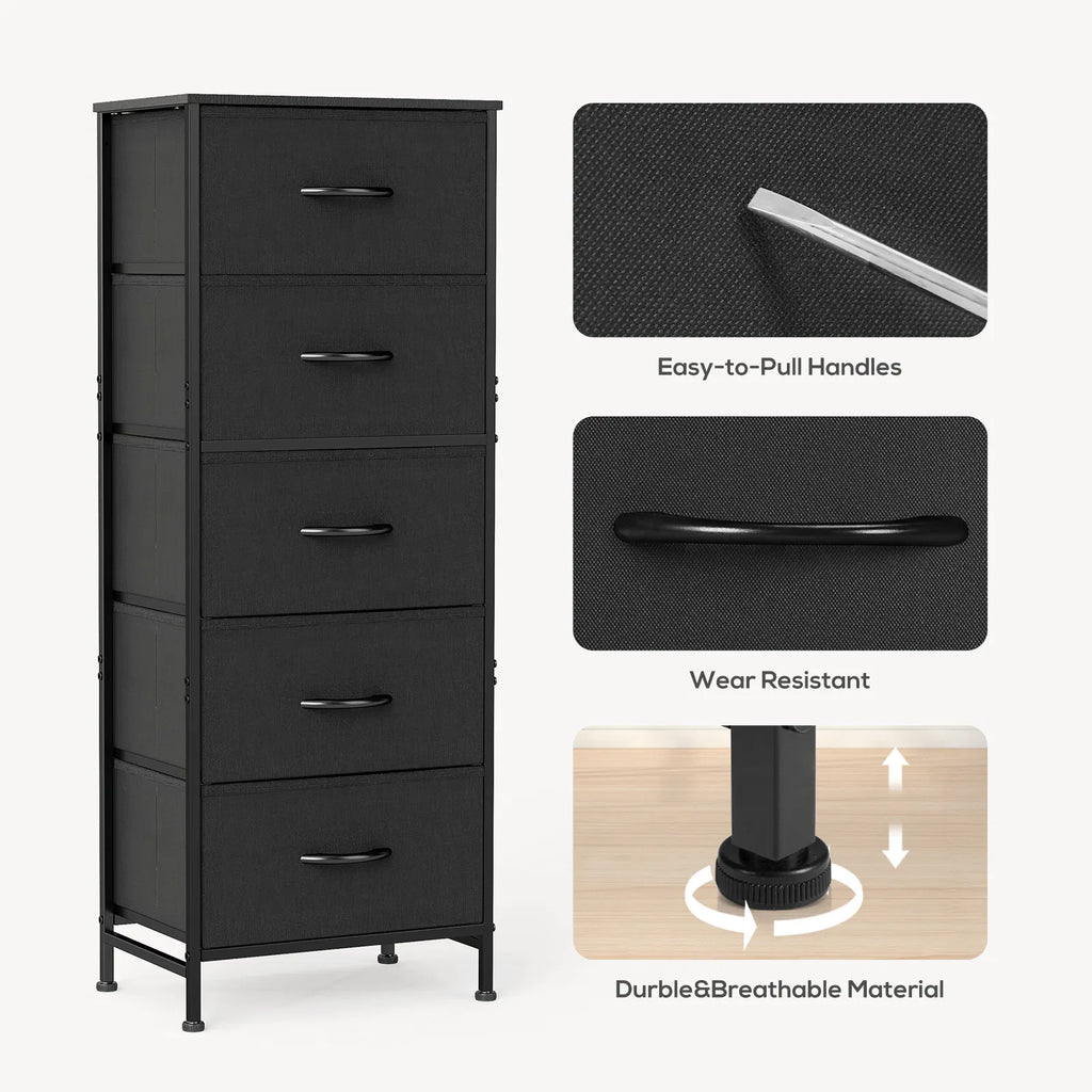 Dressing 48IN pour chambre avec 5 tiroirs de tissu Table de nuit Armoire en acier