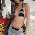 Ensemble de deux pièces de bikini sexy imprimé à la croix en Strass