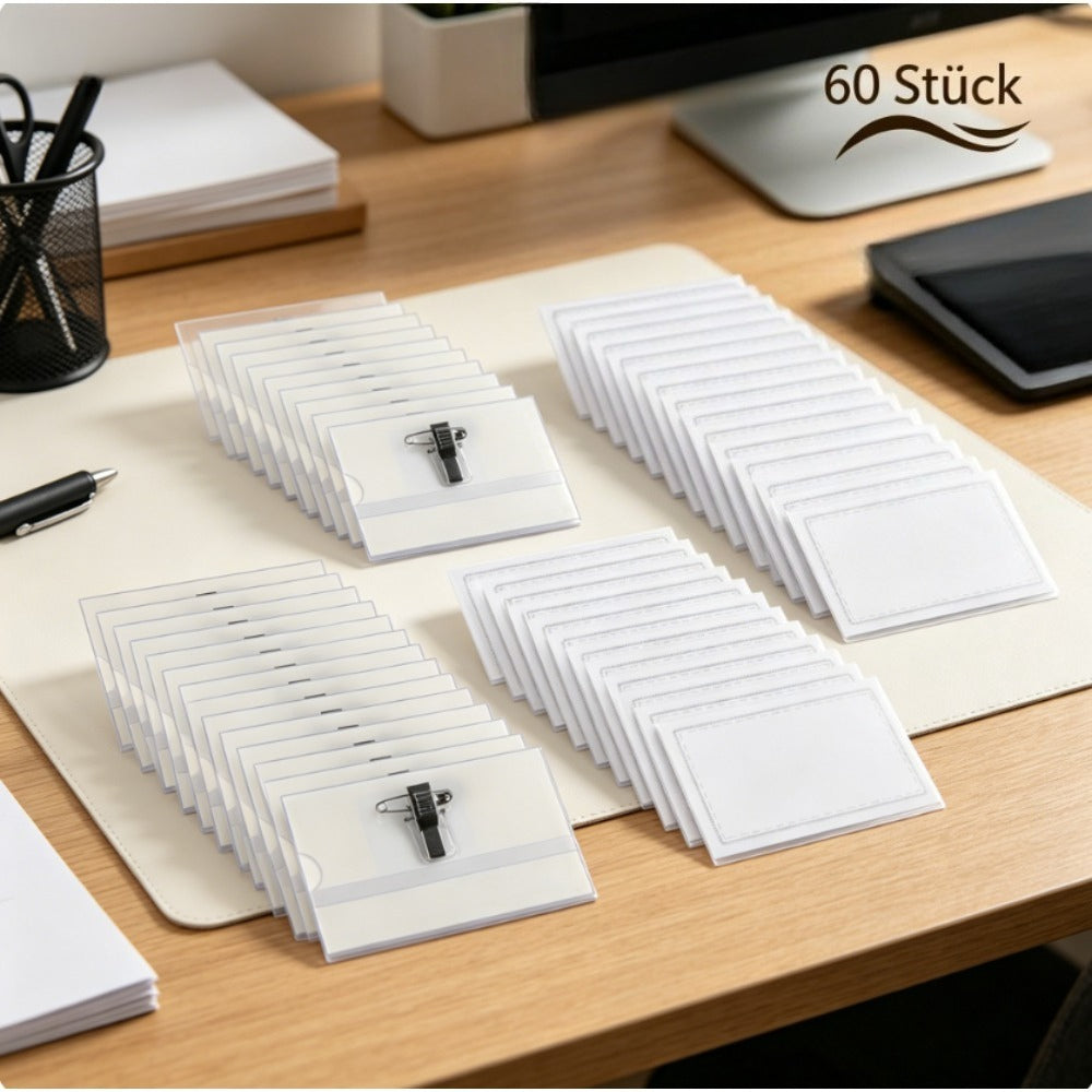 Ensemble de 60 étiquettes de noms avec supports de clips pour les événements et les fêtes de bureau