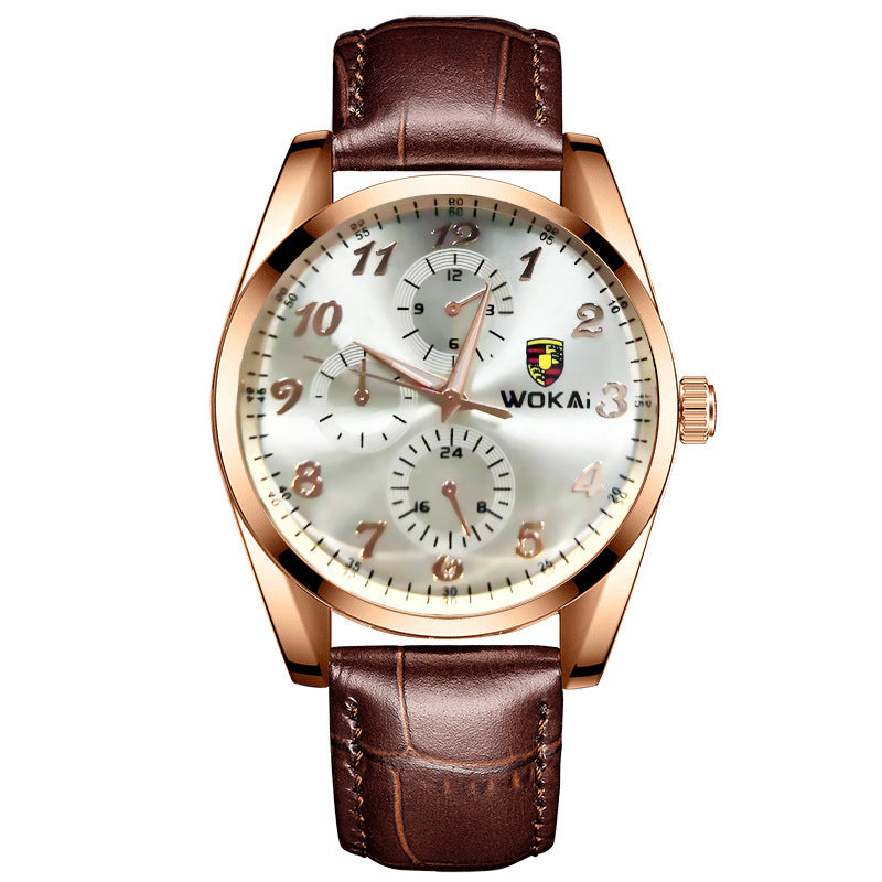 Fausse mode simple Ceinture en acier à trois yeux Montre Quartz