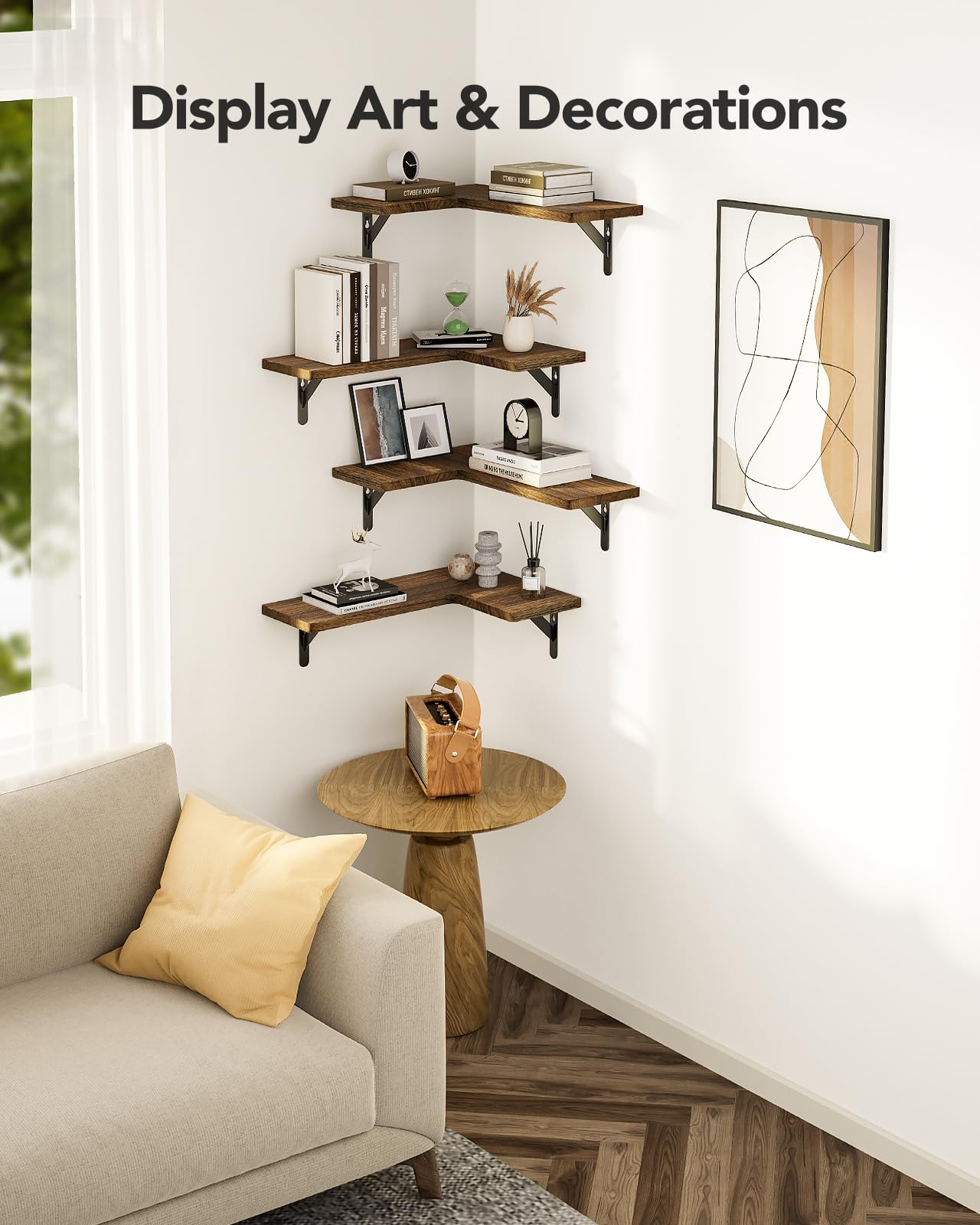 Amada HOMEFURNISHING Corner Tablettes flottantes Ensemble de 4 Tablettes murales Corner