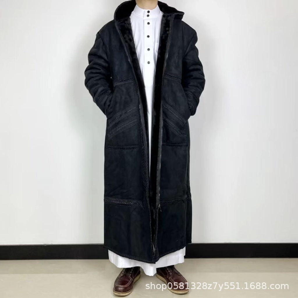 Hommes Suede-comme Robe avec Hood et des poches pour la chaleur en hiver