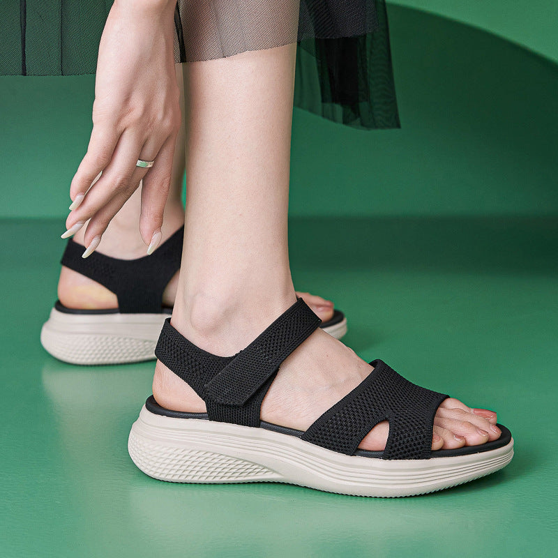 Été Casual velcro à semelle épaisse Sandales Femmes Simple légère Chaussures de plage Sporty Styl