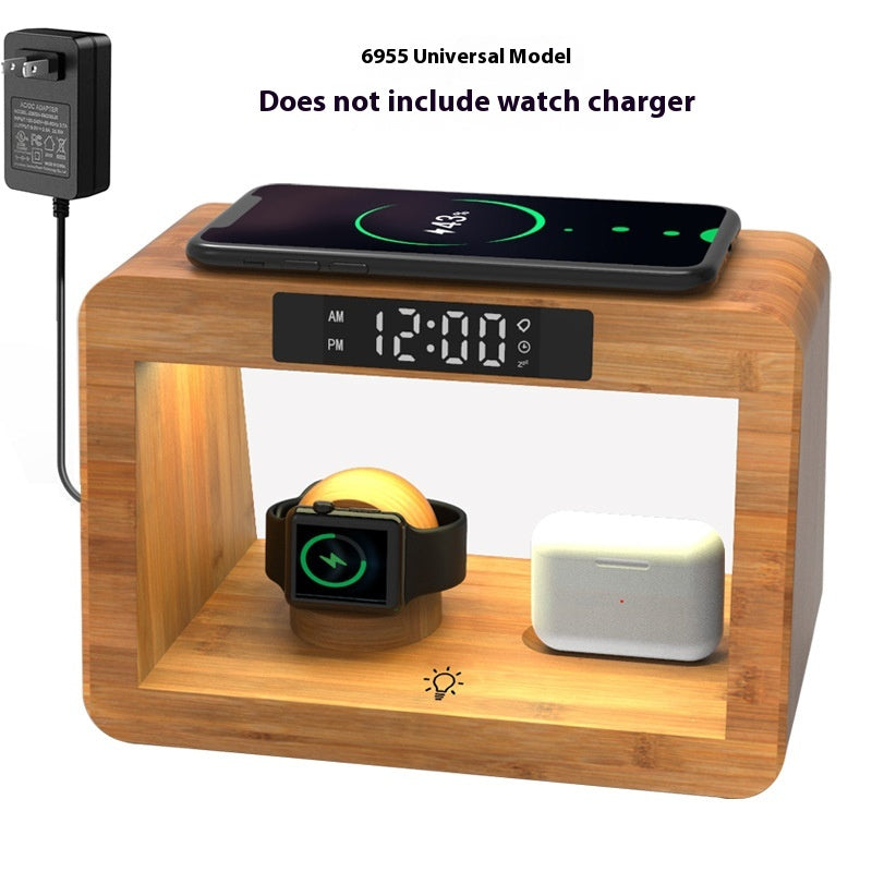Chargeur multifonctionnel de lampe de table Bamboo réveil sans fil