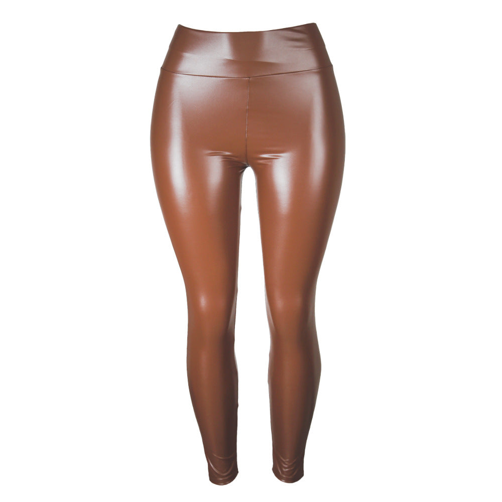 Pantalons en cuir PU brillant pour femmes