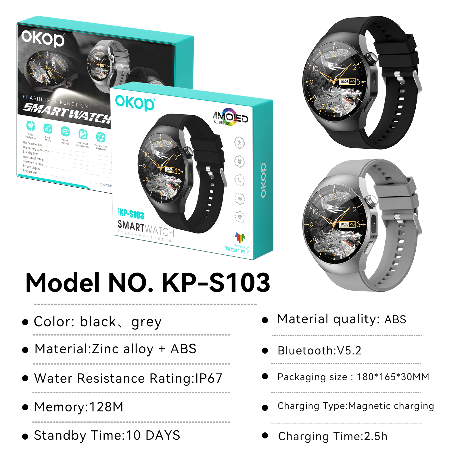 KP-S103 Smartwatch Bluetooth Calling Sports Outdoor Use Waterproof Health Monitoring Blood