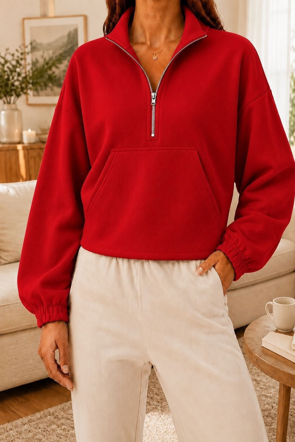 Hoodie de lapelle à half-zip avec un ajustement relaxant et des manches longues