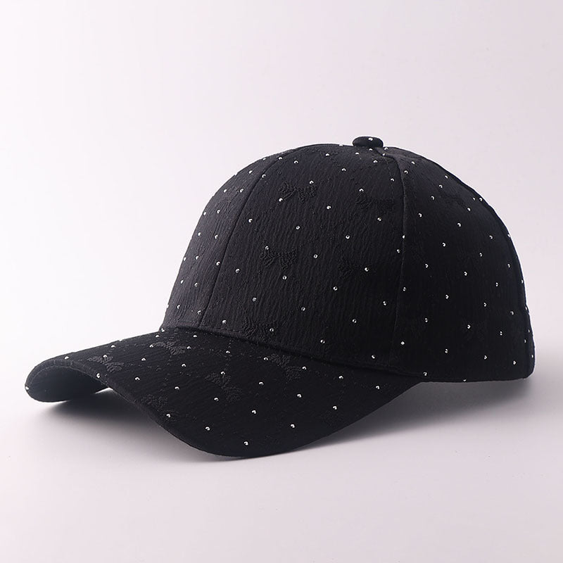 Style coréen Soft Style Bow Tie Strass Casquette de baseball avec des plis texturés et Breathabl