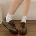 Femmes Retro Suede Mix Sneakers Color Block Pitching Détail Bas Top Dentelle Up Flat Trainers