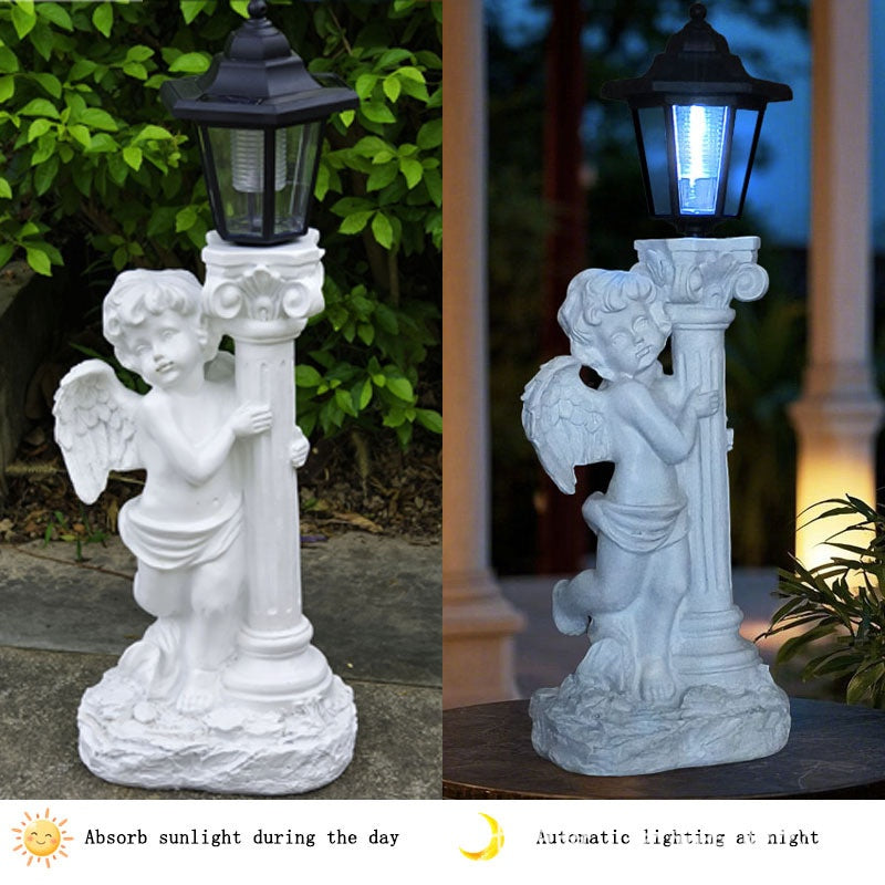 Ancienne colonne romaine Angel Lampe solaire ornement Jardin Balcon Paysage Lumière