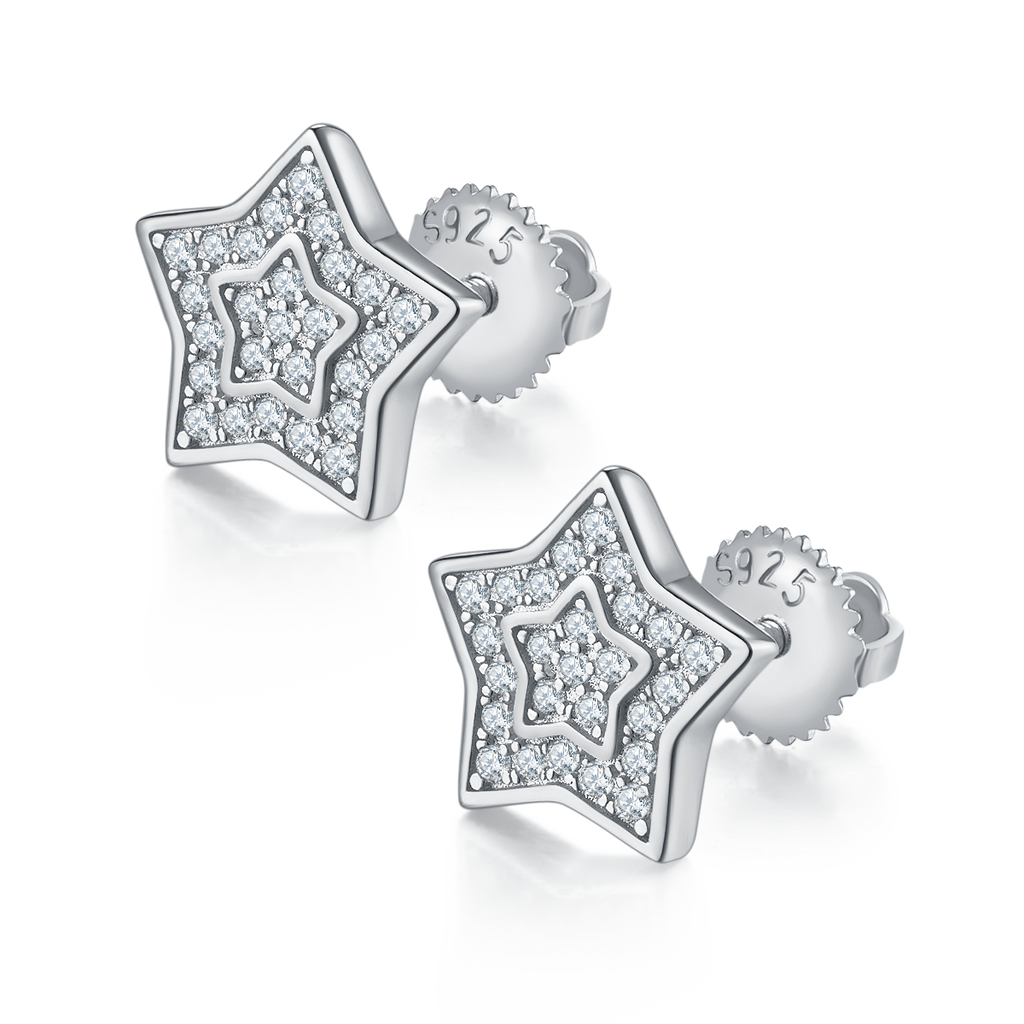 S925 Argent Sterling 52pcs D Couleur VVS1 Boucles d'oreilles en étoile de Moissanite 11mm Double Pave Scr