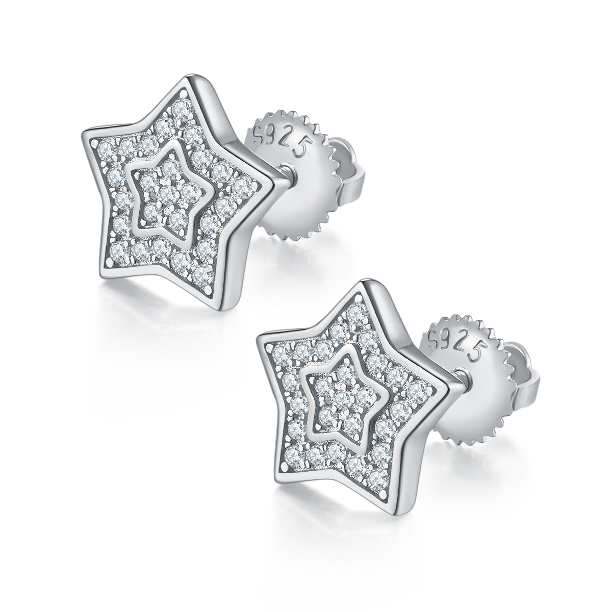 S925 Argent Sterling 52pcs D Couleur VVS1 Boucles d'oreilles en étoile de Moissanite 11mm Double Pave Scr