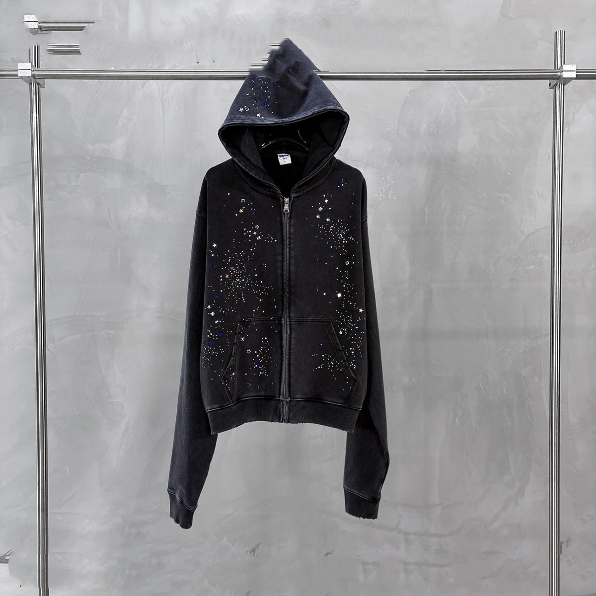 Rétro Hoodie pour hommes avec un fini lavé de neige