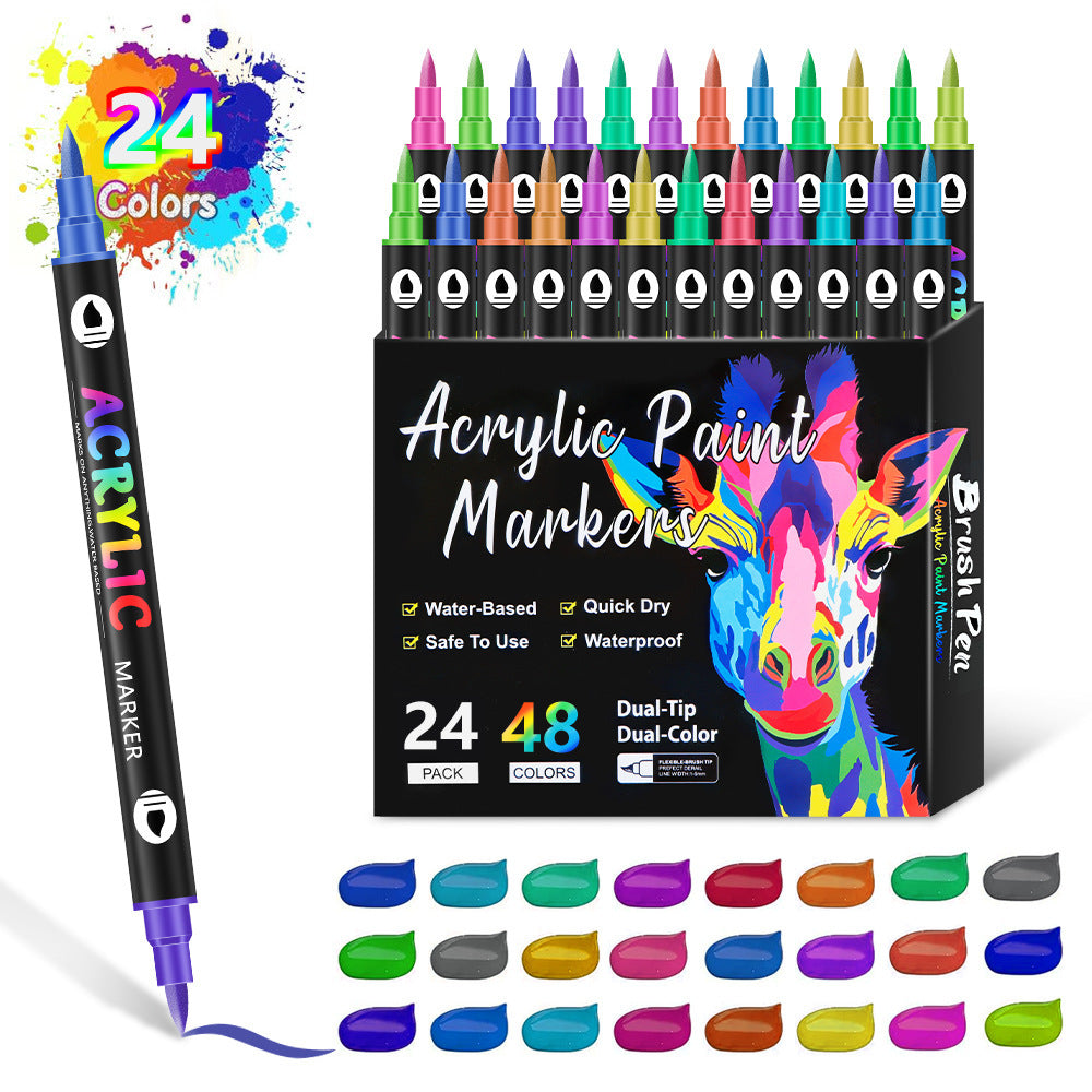Marqueur acrylique double pointe 168 Couleurs Lavable à l'eau