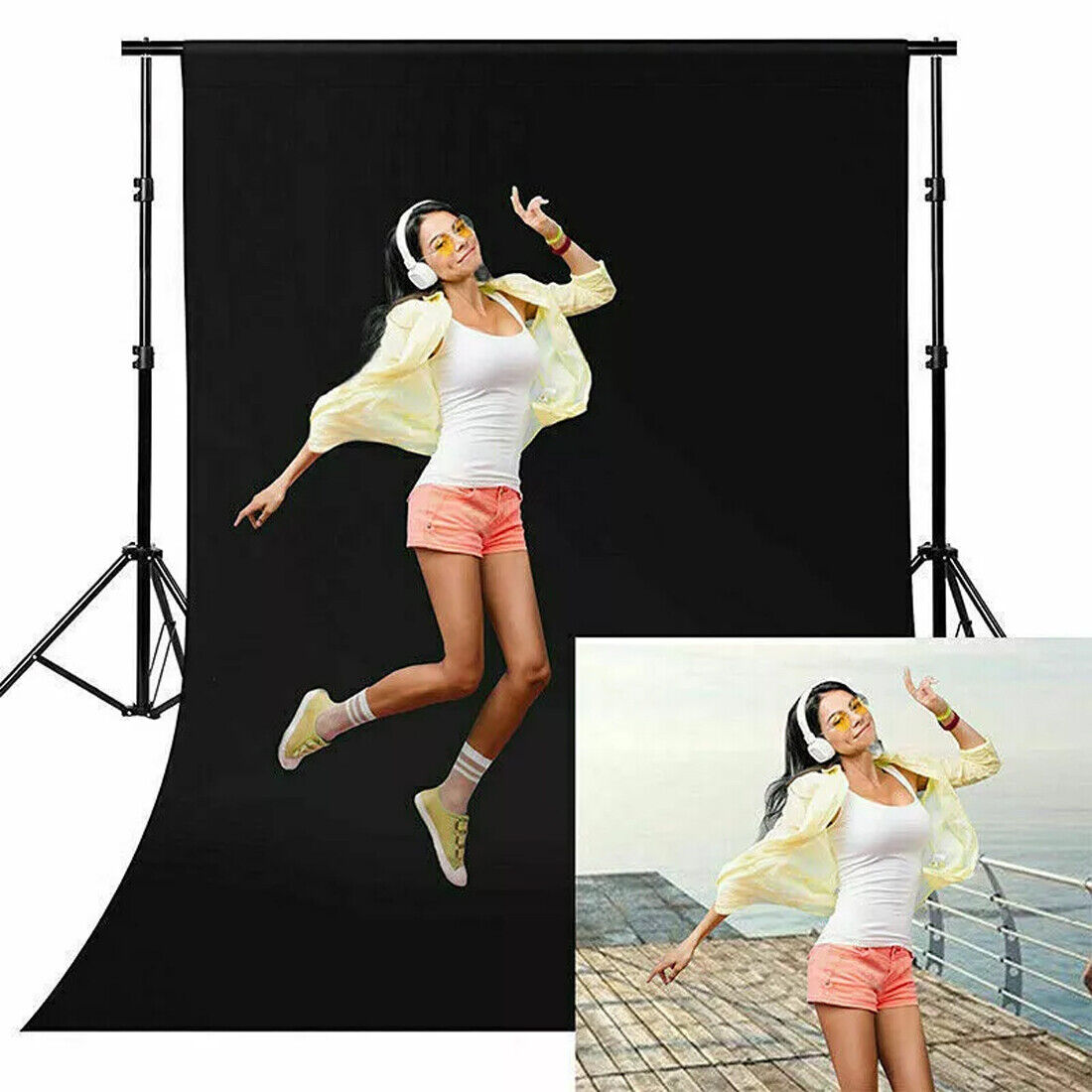 Photographie Backdrop fond de photo tissu écran Studio 2X3M couleurs UK-Noir Style