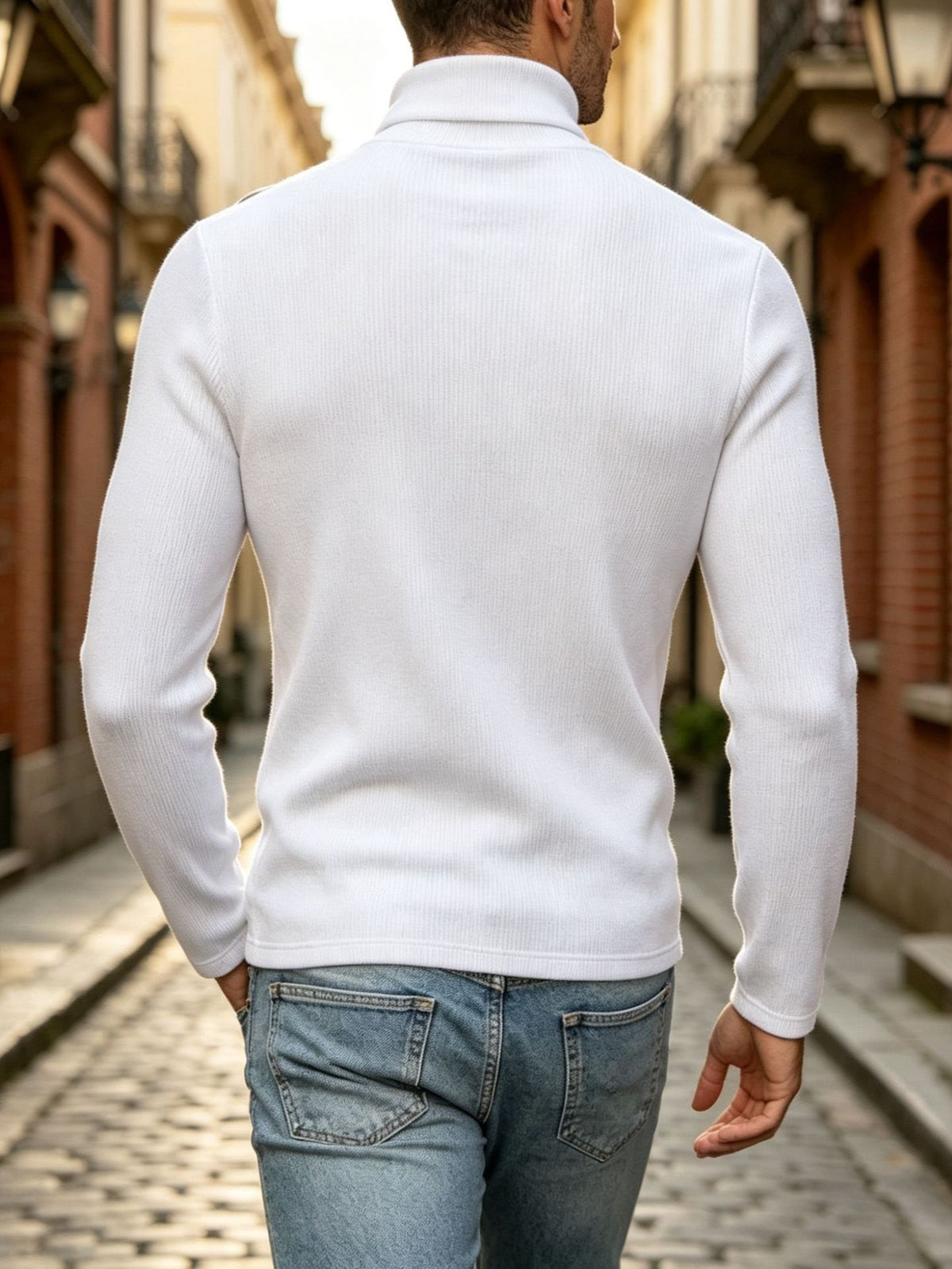 T-shirt de Texture à col haut pour homme de taille européenne avec boutons diagonaux