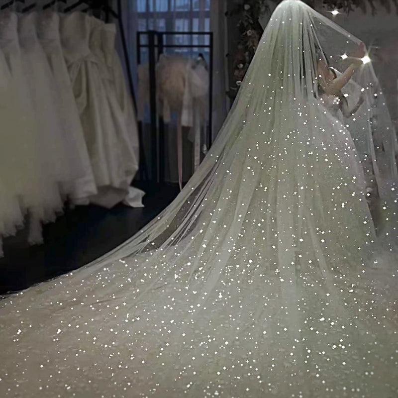 Starry Sky Sparkling Veil Tête de mariée double-layer