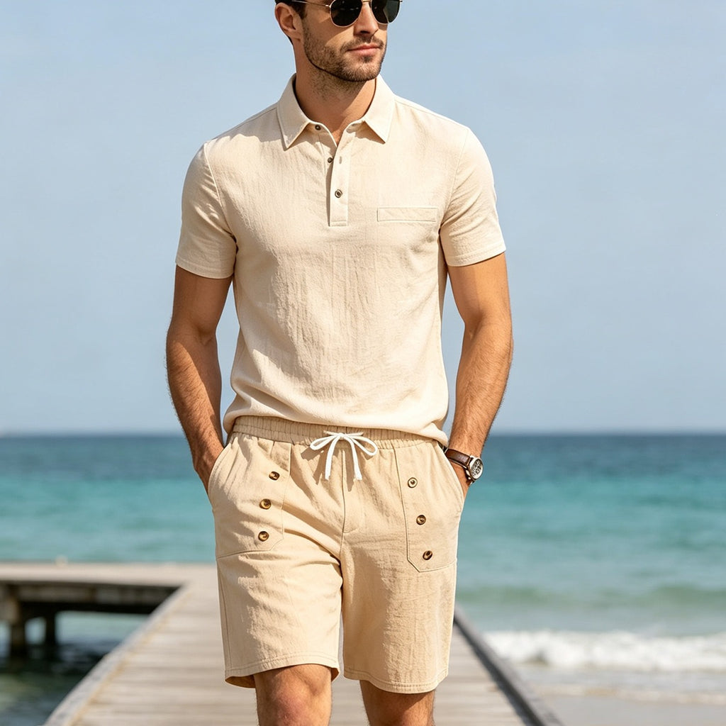 Polo en lin et shorts pour hommes