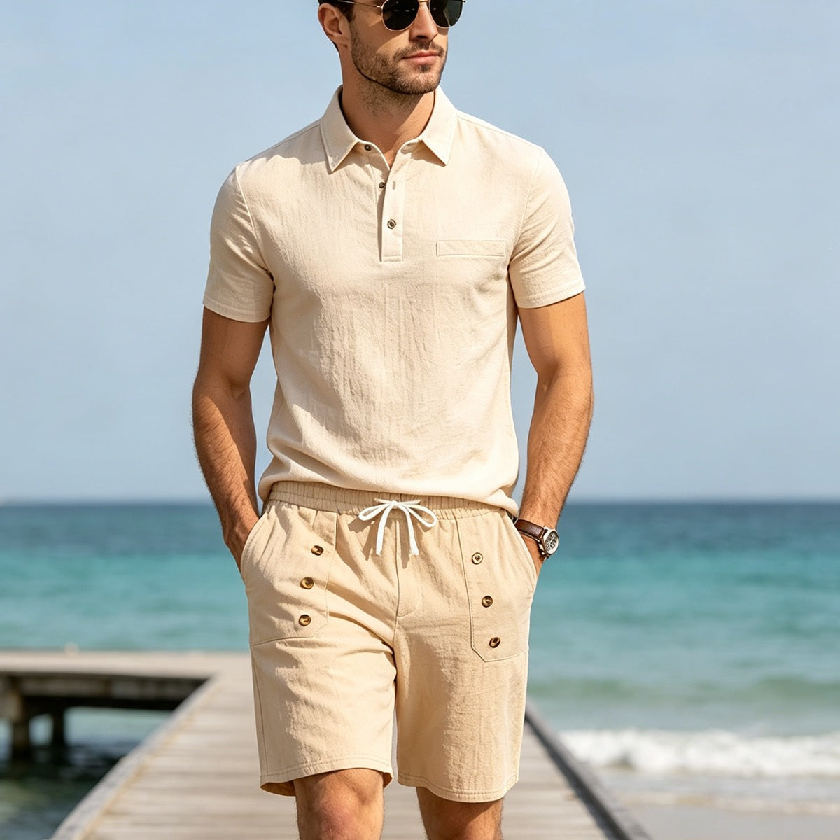 Polo en lin et shorts pour hommes