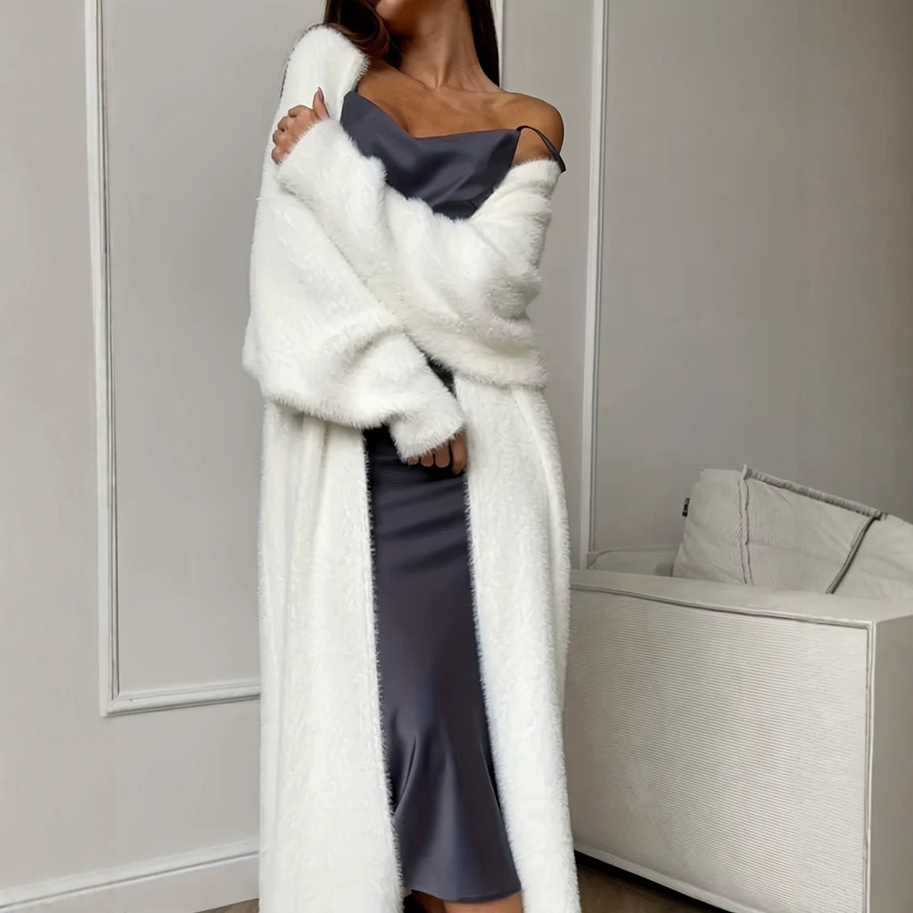 Faux femmes Mink Fur Long Knit Cardigan