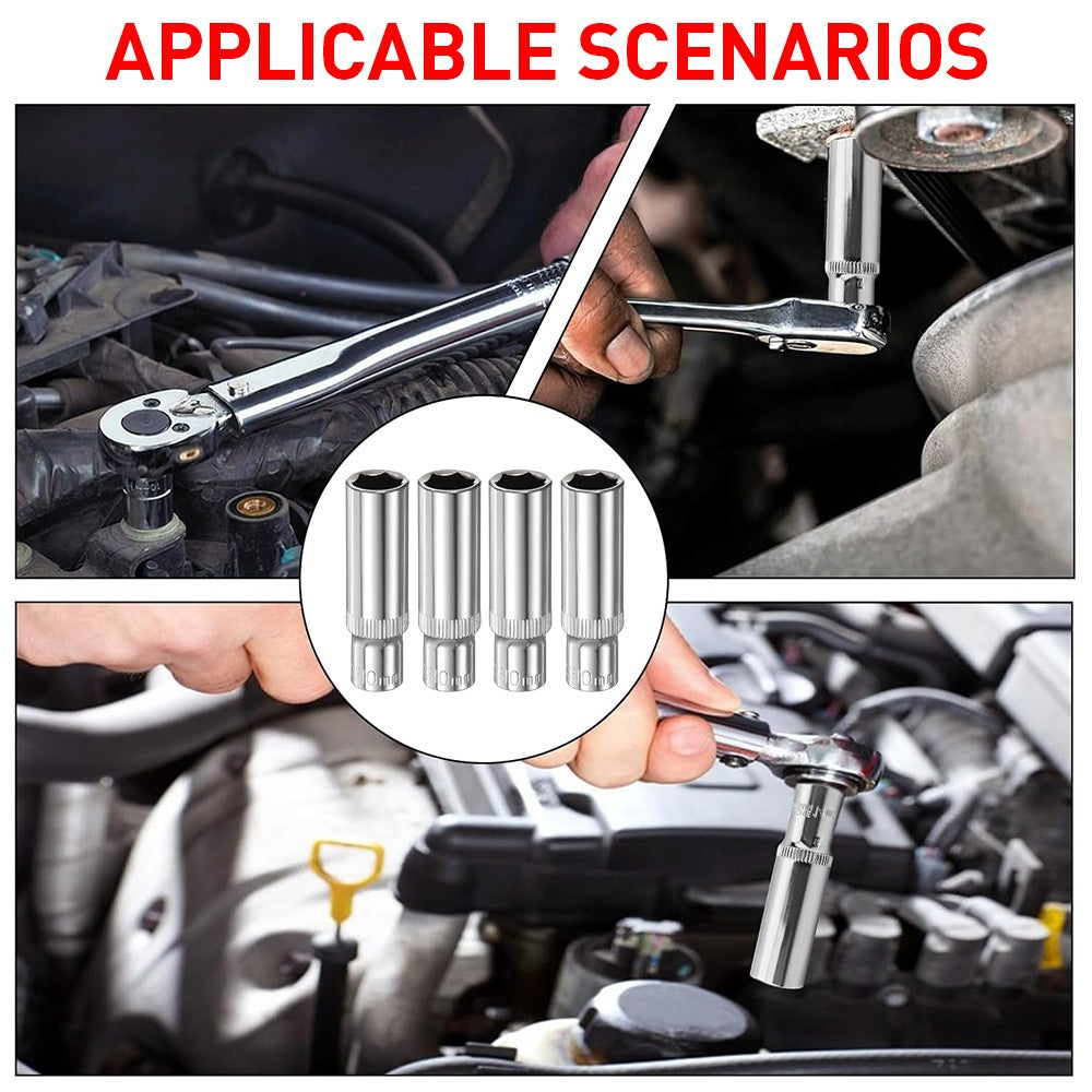 4Pc DEEP SOCKET FIXER CHROME SOCKET MÉTRIQUE PLATE 10mm GARAGE RACK TITULAIRE