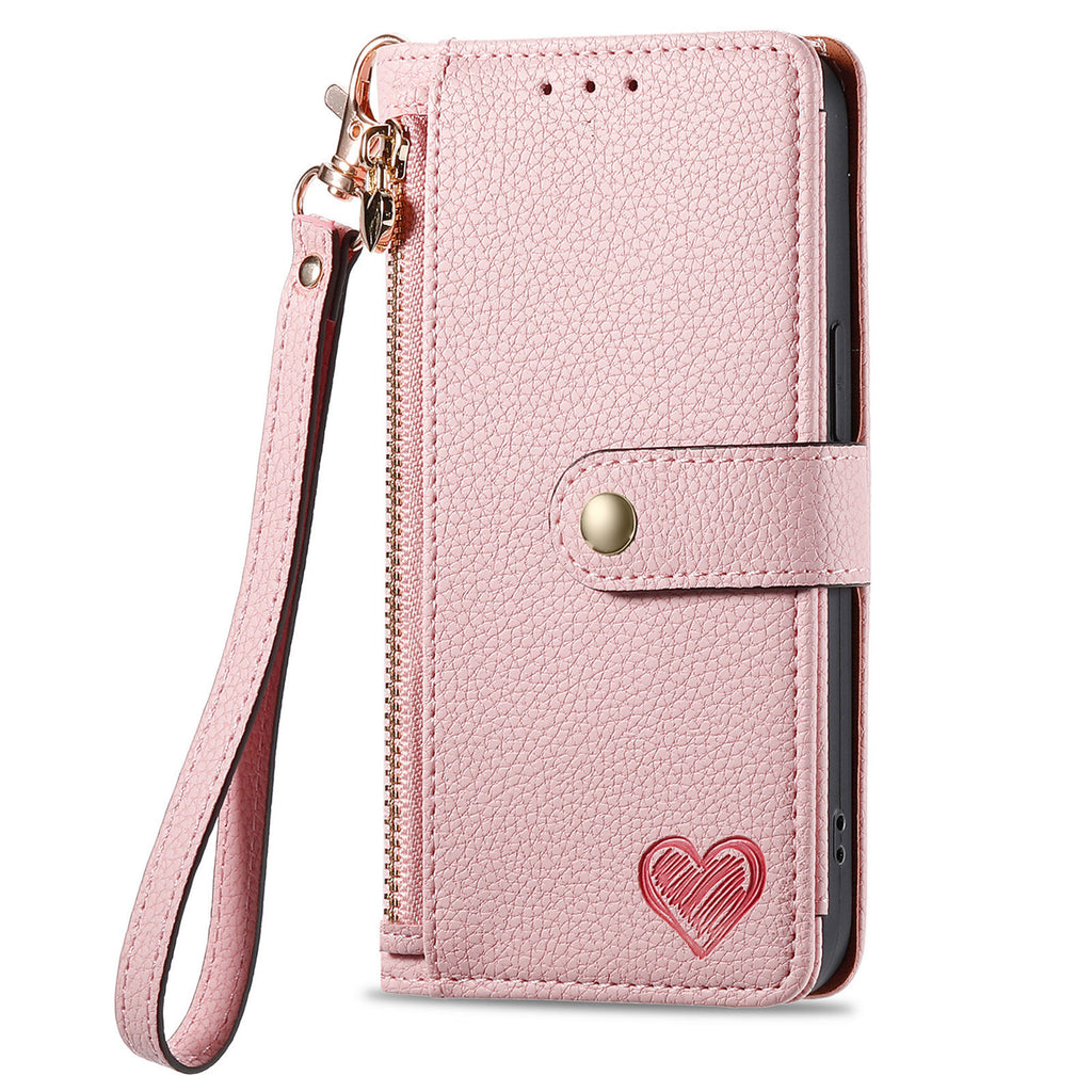 Love Sleeve PU Litchi Motif RFID antivol Lanyard Coque téléphonique